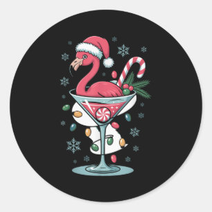 Merry Christmas Nk Flamingo Wine Drinking Lights X Classic Round Sticker