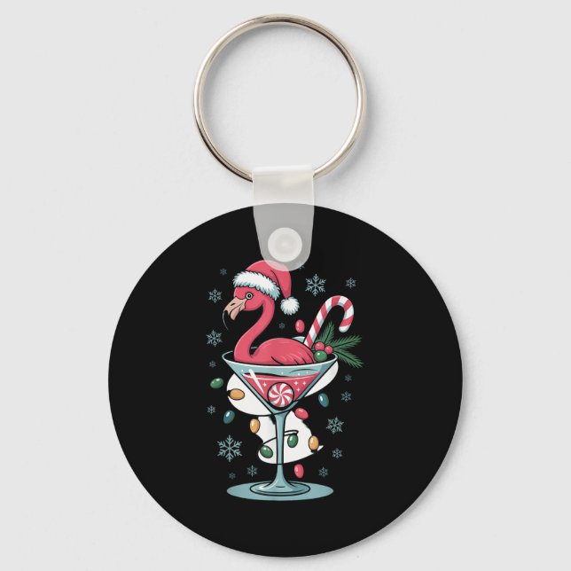 Merry Christmas Nk Flamingo Wine Drinking Lights X Key Ring (Front)