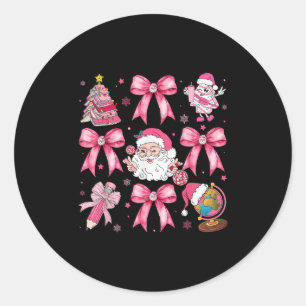 Merry Christmas Nk Santa Coquette Bow Teacher Girl Classic Round Sticker