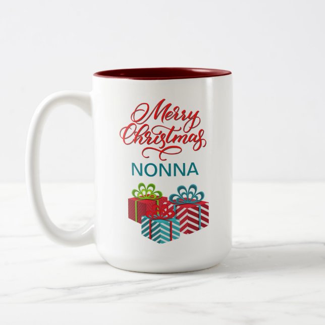 Merry Christmas (Nonna) Two-Tone Coffee Mug (Left)