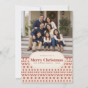 Merry Christmas Nordic Folk Pattern Photo Card