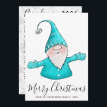 Merry Christmas Nordic Gnome Teal 2025 Calendar Holiday Card<br><div class="desc">This unique Christmas Holiday card features a cute gnome,  Merry Christmas greetings and a template text to type your family name and the year. 2025 calendar is on the backside and is decorated with a snowflake pattern. Cheerful gnome is in teal aqua blue on this design.</div>