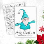 Merry Christmas Nordic Gnome Teal 2025 Calendar Holiday Card<br><div class="desc">This unique Christmas Holiday card features a cute gnome,  Merry Christmas greetings and a template text to type your family name and the year. 2025 calendar is on the backside and is decorated with a snowflake pattern. Cheerful gnome is in teal aqua blue on this design.</div>