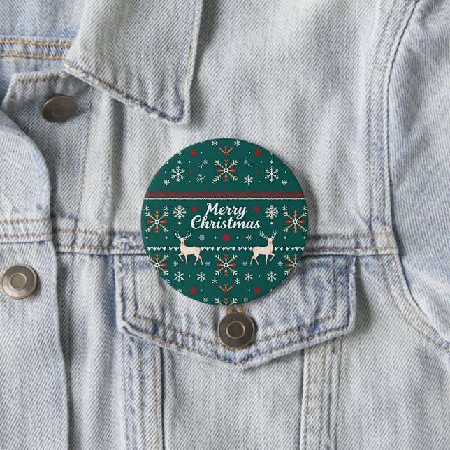 Merry Christmas nordic pattern 7.5 Cm Round Badge (In Situ)