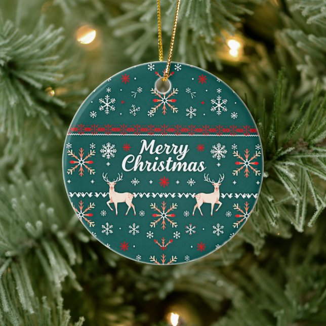 Merry Christmas nordic pattern Ceramic Ornament (Tree)