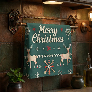 Merry Christmas nordic pattern Tea Towel