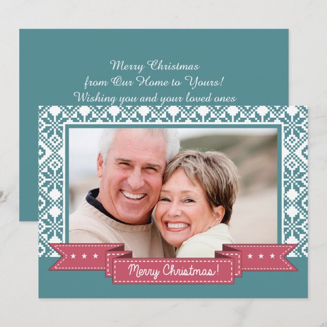 Merry Christmas. Nordic Snowflake Pattern Photo  Holiday Card (Front/Back)