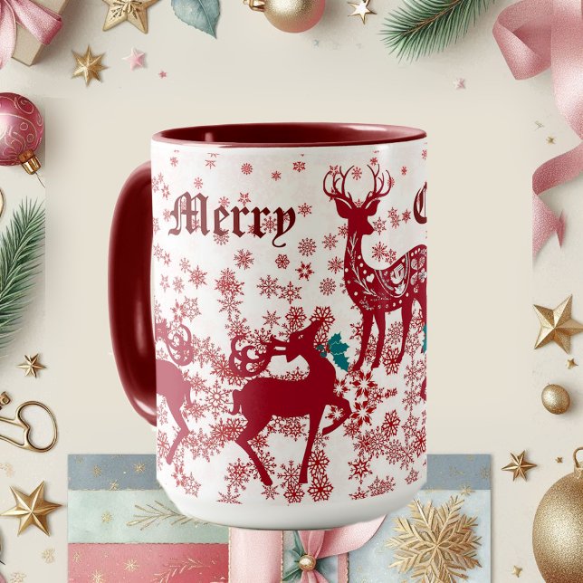 Merry Christmas Nordic Snowflakes Scandia Reindeer Mug (Nordic Animals Snowflakes Scandia Reindeer Mug)