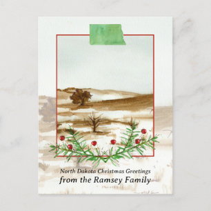 Merry Christmas North Dakota Great Plains Winter Holiday Postcard