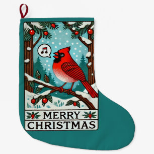 Merry Christmas northern Red Cardinal              Large Christmas Stocking