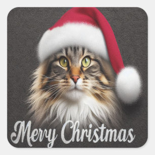 Merry Christmas Norwegian Forest Cat, Santa Kitty Square Sticker