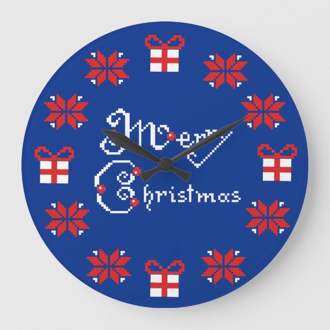 Merry Christmas Norwegian Ornaments Large Clock (Front)