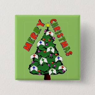 Merry Christmas Nurse Cap Tree 15 Cm Square Badge