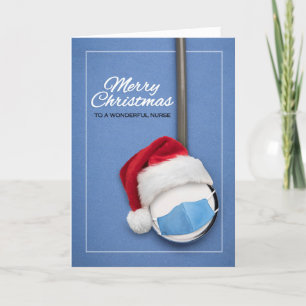 Merry Christmas Nurse Santa Hat and Face Mask Holiday Card