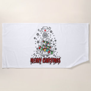 Merry Christmas Nurse Shirt Stethoscope Tree Light Beach Towel