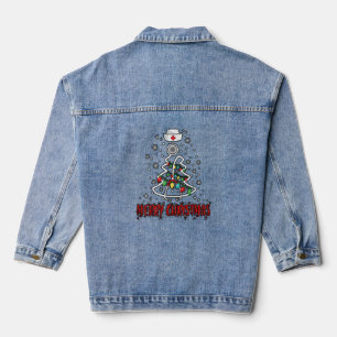 Merry Christmas Nurse Shirt Stethoscope Tree Light Denim Jacket