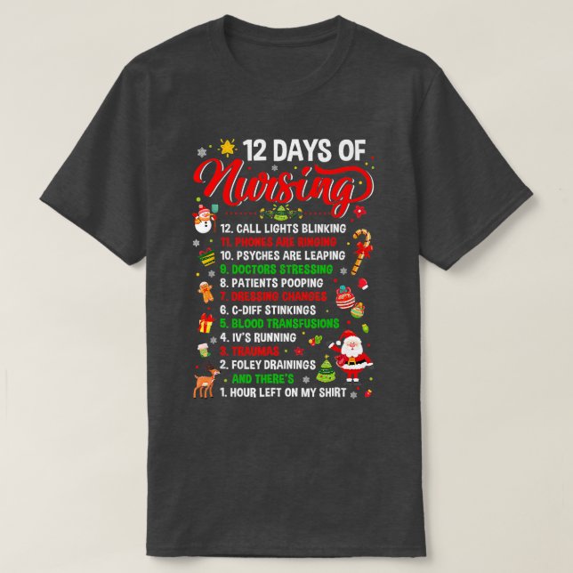 Merry Christmas Nurse Xmas 12 Days Of Nursing Paja T-Shirt (Design Front)