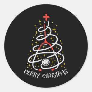 Merry Christmas Nurse Xmas Scrub Top Women Stethos Classic Round Sticker
