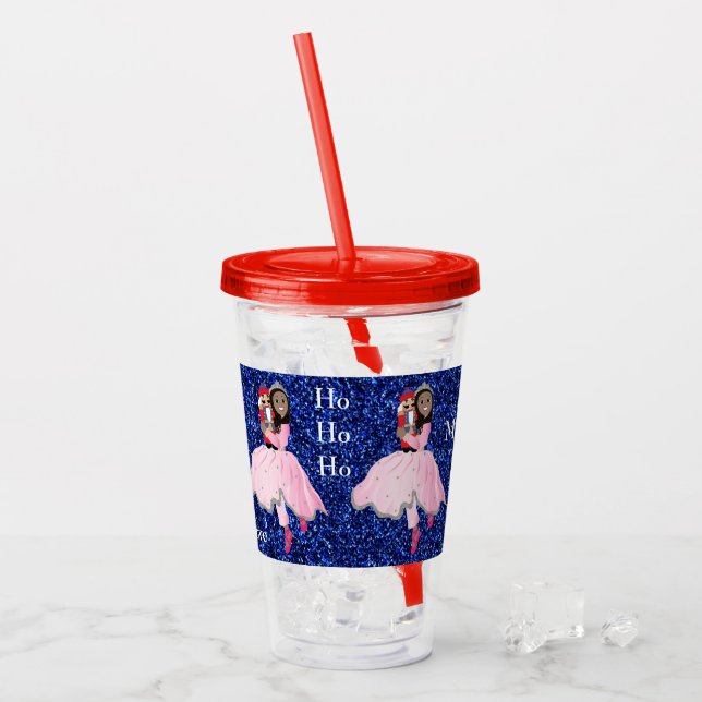 Merry Christmas Nutcracker Ballerina Dark Hair Acrylic Tumbler (Front Ice)