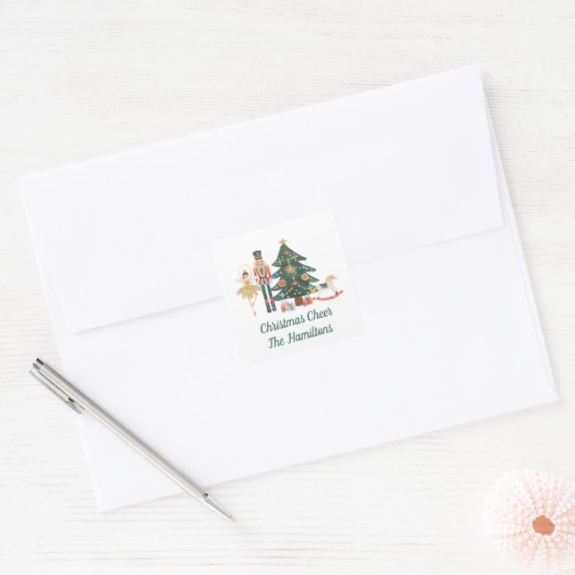 Merry Christmas Nutcracker Ballet Square Sticker (Envelope)