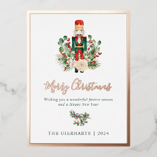 Merry Christmas Nutcracker Botanical Script Foil Holiday Postcard