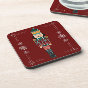 Merry Christmas Nutcracker Burgundy Coasters 