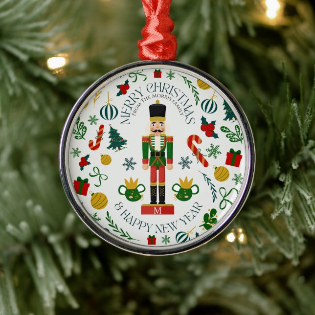 Merry Christmas nutcracker custom monogram Metal Ornament (Tree)