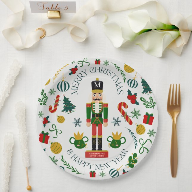 Merry Christmas nutcracker custom monogram Paper Plate (Wedding)