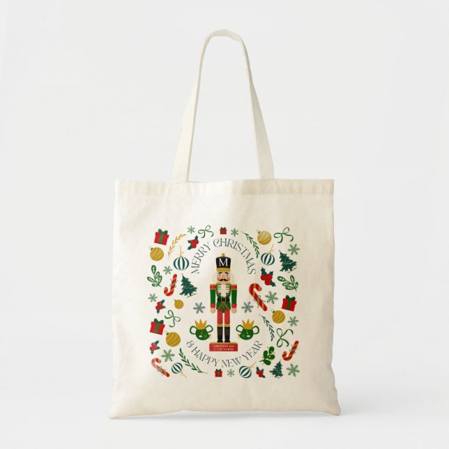 Merry Christmas nutcracker custom monogram Tote Bag (Front)