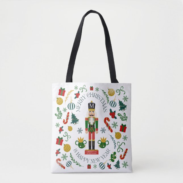 Merry Christmas nutcracker custom monogram Tote Bag (Front)