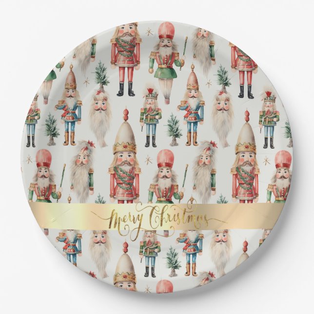 Merry Christmas Nutcracker Holiday Paper Plate (Front)