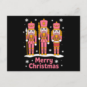 Merry Christmas Nutcracker Soldiers Snowflake Pink Holiday Postcard
