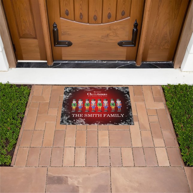 Merry Christmas Nutcrackers Red Gold Welcome Doormat (Outdoor)