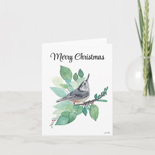 Merry Christmas Nuthatch Bird Holiday Card (Front)