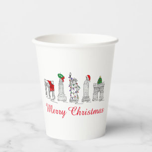Merry Christmas NYC Buildings Landmarks Holiday Paper Cups