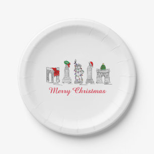 Merry Christmas NYC Buildings Landmarks Holiday Paper Plate