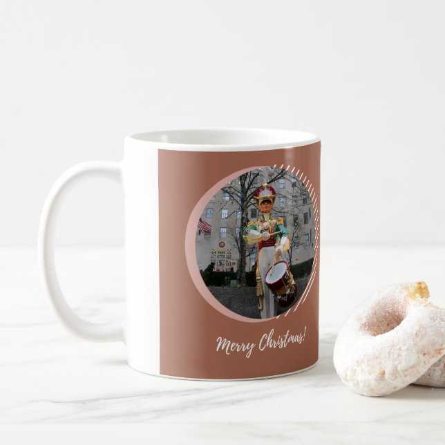 Merry Christmas NYC Rockefeller Plaza Drummer Boy Coffee Mug (With Donut)