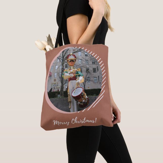 Merry Christmas NYC Rockefeller Plaza Drummer Boy Tote Bag (Close Up)