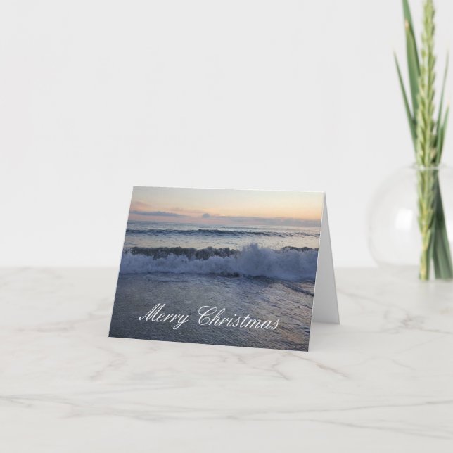 Merry Christmas Ocean Sunset Card (Front)
