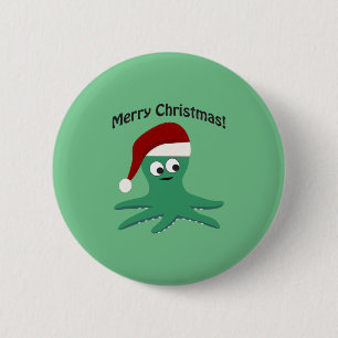 Merry Christmas Octopus 6 Cm Round Badge