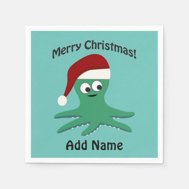 Merry Christmas Octopus Napkin (Front)