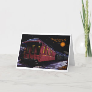 Merry Christmas Old time Train in the Snow Holiday Card