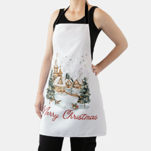 Merry Christmas Old Vintage Christmas Illustration Apron