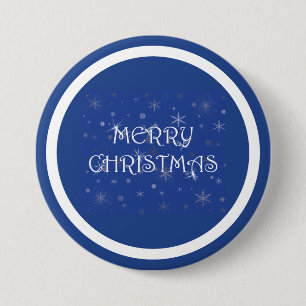 Merry Christmas on Blue with Snowflakes 7.5 Cm Round Badge