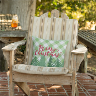 Merry Christmas On Country Cottage Gingham Pattern Cushion