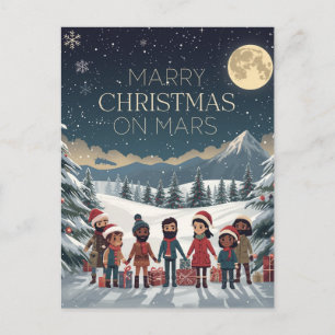Merry Christmas on Mars Cute Space Family Holiday Postcard