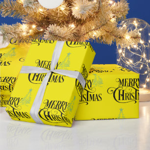 Merry Christmas on Mustard Christmas Wrapping Paper