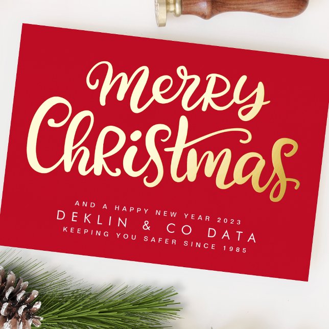 Merry Christmas on Red Premium | Gold Business Foil Holiday Card (Creator Uploaded)