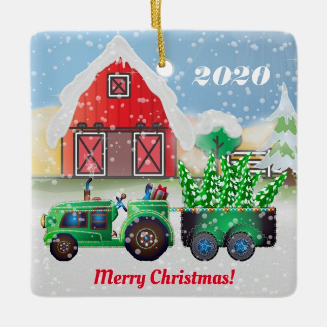 Merry Christmas on the Country Farm Ceramic Ornament (Front)