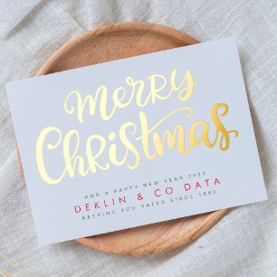 Merry Christmas on White Premium Gold Business Foil Holiday Card